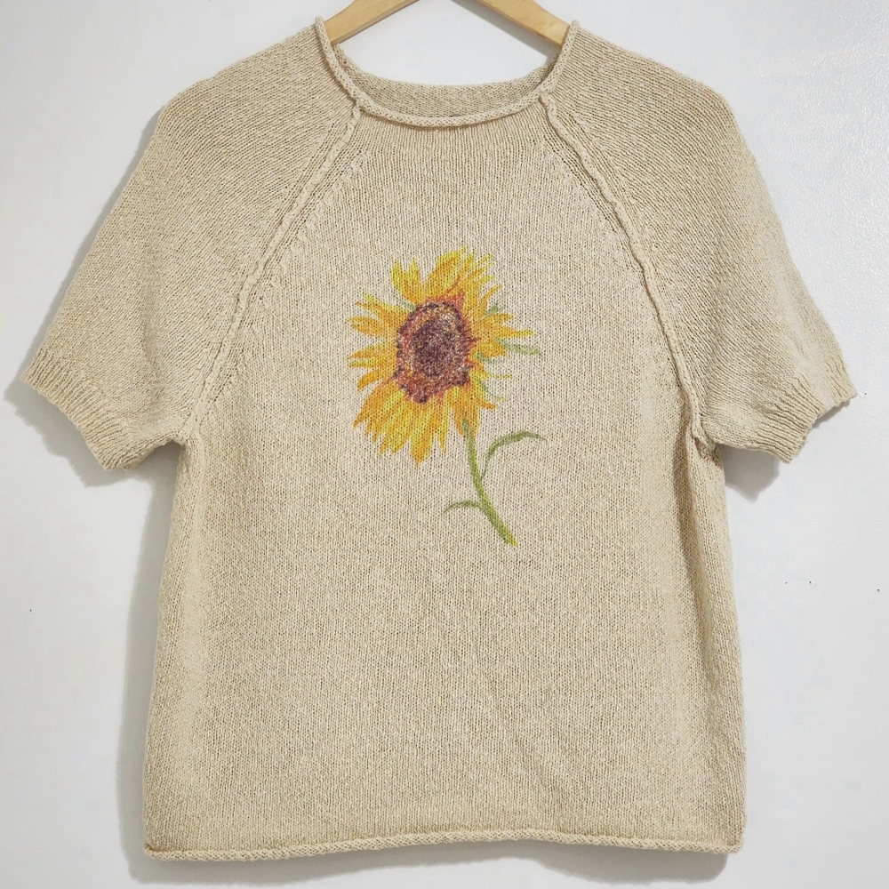 Anthropologie Pilcro Short- Sleeve Graphic Sweater Size M Bohemian Casual Fall - Picture 3 of 9